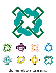 Wound round with a cross. Design line logo element. Abstract vector template set. 