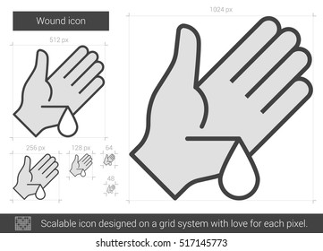 Icono de línea vectorial de herida aislado en fondo blanco. Icono de línea de heridas para infografía, sitio web o aplicación. Icono escalable diseñado en un sistema de cuadrícula.