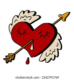 Corazón herido con flecha. Día de San Valentín. Ilustración de dibujos animados.