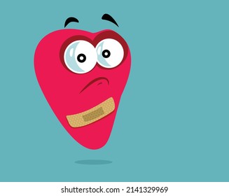 
Wounded Heart Covered with a Patch Vector Cartoon. Heartbroken heart mascot character feeling ill 
