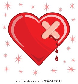 wounded heart with plaster cartoon style