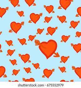 Wounded Hearts. Wedding or Valentine's Day romantic seamless pattern with hearts wounded by Cupid Arrow in square format for wallpaper and textile print