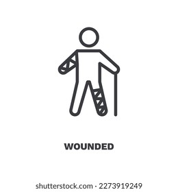 icono herido. Icono de línea delgada herido de la colección de seguros y cobertura. Vector de contorno aislado en fondo blanco. El símbolo editable herido puede ser usado web y móvil