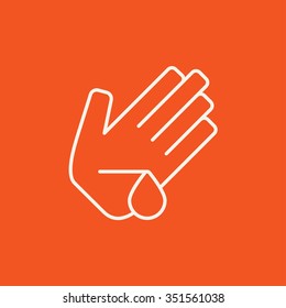 Icono de línea de palma herida para web, móvil e infografía. Icono blanco vector aislado en fondo rojo.