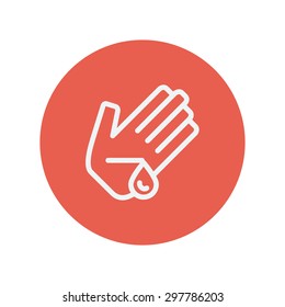 Wounded palm wash thin line icon thin line icon for web and mobile minimalistic flat design. Vector white icon inside the red circle.