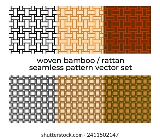 Woven Bamboo Rattan Abstract Geometric Seamless Pattern Vector Background Illustration Set