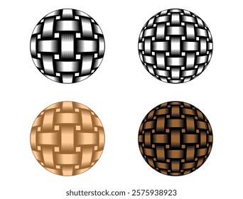 Woven Bamboo Rattan Ornament inside Circle Ball Sphere Vector Illustration Set Isolated on White