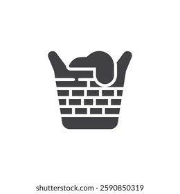 A woven basket with clothes inside vector icon. filled flat sign for mobile concept and web design. Laundry Basket glyph icon. Symbol, logo illustration. Vector graphics