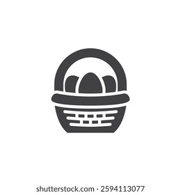 Woven basket with eggs vector icon. filled flat sign for mobile concept and web design. Easter Basket glyph icon. Egg hunt symbol, logo illustration. Vector graphics