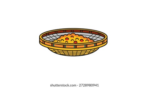 Woven basket filled with cooked grain