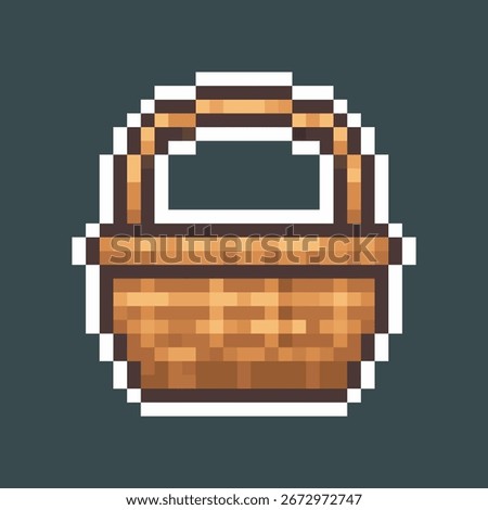 woven basket in pixel art style