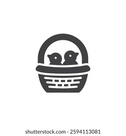 A woven basket with small chicks vector icon. filled flat sign for mobile concept and web design. Basket with Chicks glyph icon. Symbol, logo illustration. Vector graphics