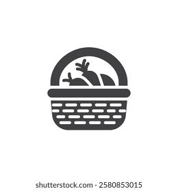 A woven basket with vegetables vector icon. filled flat sign for mobile concept and web design. Harvest Basket glyph icon. Symbol, logo illustration. Vector graphics