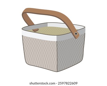 Woven basket with wooden handle for shopping, picnic, or storage in a rustic style