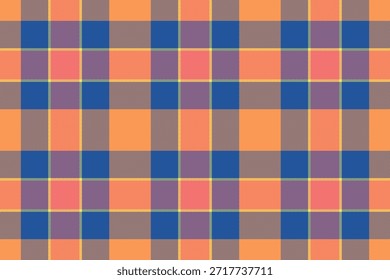 Padrão de fundo de cheque tecido, textura tartan vetor desconto. Tecido de pijamas tecido xadrez sem costura em azul e laranja paleta de cores.