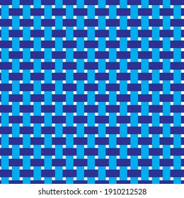 Woven fiber seamless pattern of interlacing bands in blue color