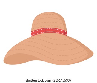 Woven Hat For Sunbathing On The Beach. Doodle Flat Clipart. All Colors Are Repainted.