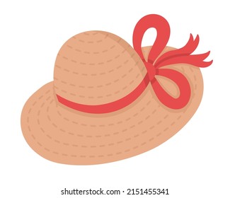 Woven Hat For Sunbathing On The Beach. Doodle Flat Clipart. All Colors Are Repainted.