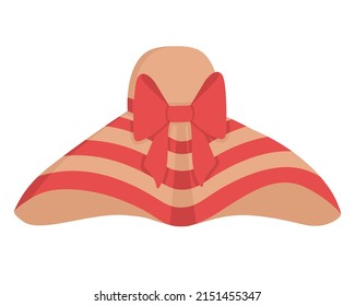 Woven Hat For Sunbathing On The Beach. Doodle Flat Clipart. All Colors Are Repainted.