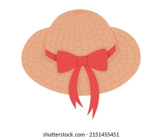 Woven Hat For Sunbathing On The Beach. Doodle Flat Clipart. All Colors Are Repainted.