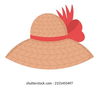 Woven Hat For Sunbathing On The Beach. Doodle Flat Clipart. All Colors Are Repainted.