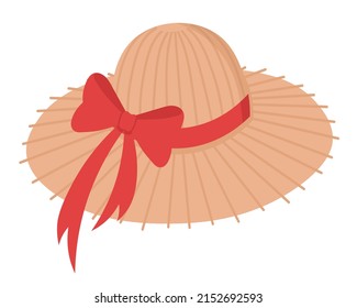 Woven Hat For Sunbathing On The Beach. Doodle Flat Clipart. All Colors Are Repainted.