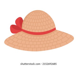 Woven Hat For Sunbathing On The Beach. Doodle Flat Clipart. All Colors Are Repainted.