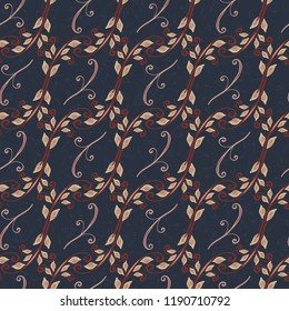 Woven Leaf Damask Seamless Vector Pattern, Hand Drawn Floral Ornament Illustration Fashion Print, Trendy Home Decor, Masculine Packaging, Elegant Stationery, Stylish Background Gift Wrap Fall Colors