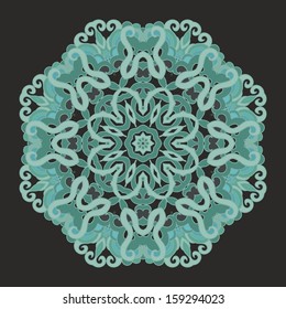 Woven marine decorative laced  pale turquoise rosette on black background