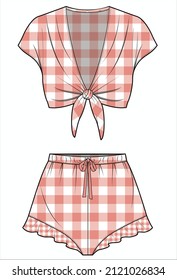 NEUMÁTICO DE VELO NOCTURNO HOMOSEXUAL SUPERIOR Y CORTO EN LA COMPROBACIÓN DE GINGHAM PARA MUJERES EN ARCHIVO DE VECTOR EDITABLE