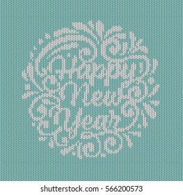 Woven patterned happy new year vector background, celebration card design with handmade look typographic composition