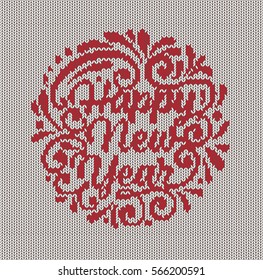 Woven patterned happy new year vector background, celebration card design with handmade look typographic composition