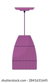 Woven pendant ceiling lamp 2D cartoon clip art. Hanging fixture with ribbed texture. Household accessory. Interior lighting isolated flat vector element on white background. Spot illustration