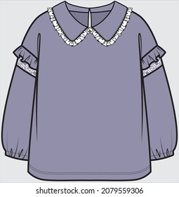 WOVEN PETER PAN COLLAR DROP SHOULDER SWEAT TOP FOR TEEN GIRLS AND KID GIRLS IN EDITABLE VECTOR FILE