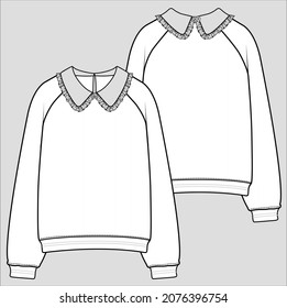 WOVEN PETER PAN COLLAR RAGLAN SLEEVES SWEAT TOP FOR WOMEN AND TEEN GIRLS IN EDITABLE VECTOR FILE