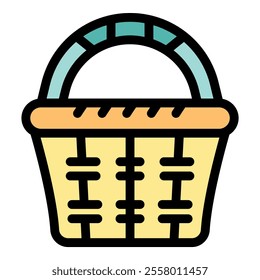 Woven picnic basket icon symbolizing outdoor meals, leisure activities, and summertime enjoyment