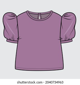 WOVEN PUFF SLEEVES WITH KNIT TOP FOR TEEN GIRLS AND KID GIRLS IN EDITABLE VECTOR 