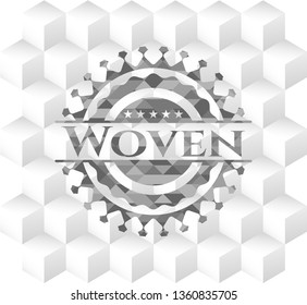 Woven realistic grey emblem with cube white background