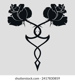 Woven roses. Tattoo. Vector on grey background