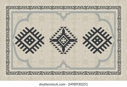 Woven rug with Aztec print Abstract geometric stage carpet