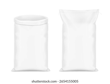 Mockup de saco de saco tecido para produtos químicos e etc. Alto realista. Ilustração vetorial isolada sobre fundo branco. Pronto para uso na apresentação, promoção, publicidade. EPS10
