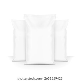 Conjunto de maquete de saco de saco tecido para produtos químicos e etc. Alto realista. Ilustração vetorial isolada sobre fundo branco. Pronto para uso na apresentação, promoção, publicidade. EPS10