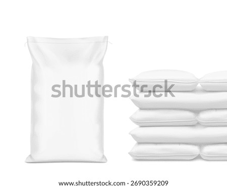 Woven sack bag mockup set for chemical products and etc. High realistic. Vector illustration isolated on white background. Ready for use in presentation, promo, advertising. EPS10.