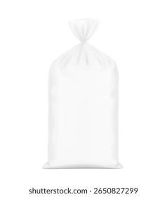 Saco de saco tecido com maquete de cauda. Alto realista. Ilustração vetorial isolada sobre fundo branco. Pronto para uso na apresentação, promoção, publicidade