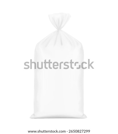 Woven sack bag with tail mockup. High realistic. Vector illustration isolated on white background. Ready for use in presentation, promo, advertising