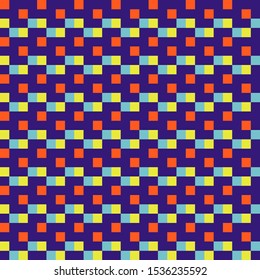 Woven seamless pattern color blocks pixel texture. Bright colors vector geometric blue wicker background.