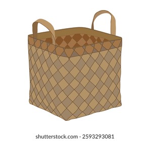 Woven shopping bag with handles, handmade eco-friendly basket for groceries and storage