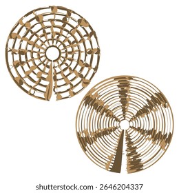 Círculos de palha tecidos. Textura natural rústica. Elementos vetoriais orgânicos. Padrões de artesanato abstratos.