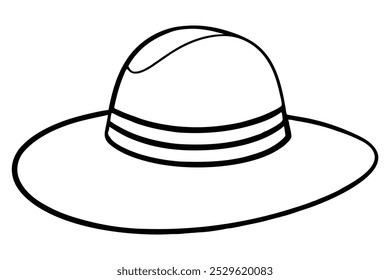 Woven Straw Hat Line Art with Wide Structured Brim