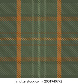 Woven tartan seamless vector pattern background. Ochre and sage green plaid weave grid backdrop. Blended woven wool fabric vintage check square geometric texture. Stylish woolen cloth all over print